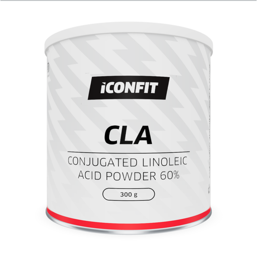 ICONFIT CLA Powder (300 g) — correctly sized transparent label on lightning-pattern can